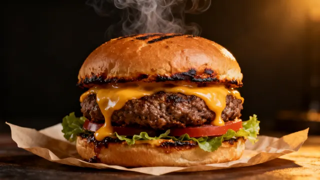 A smash burger with melting cheese on parchment